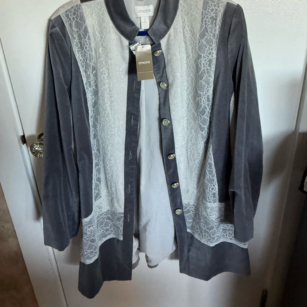 Chico's Elegant Gray and Cream Jacket